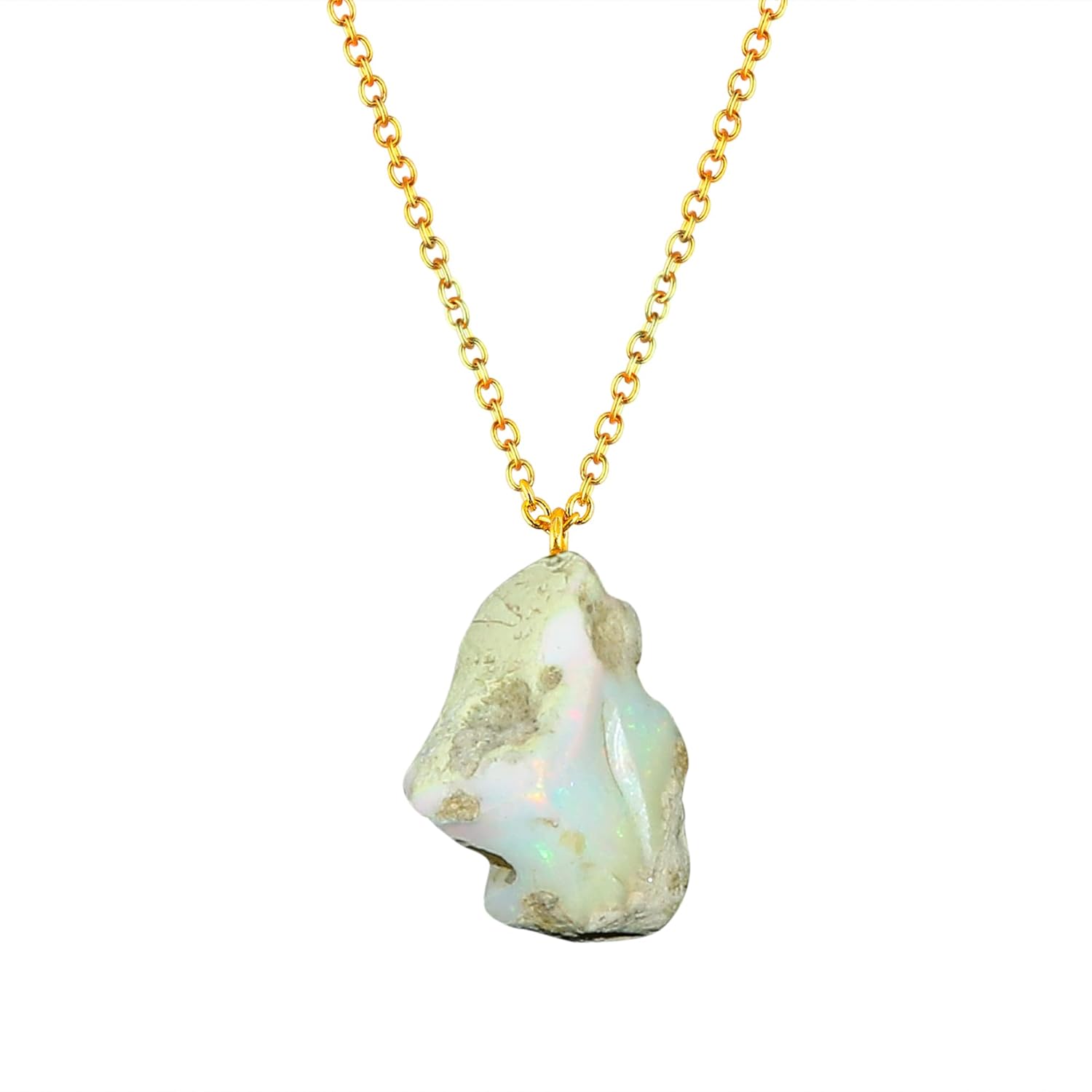 TGH Natural Raw Gemstone Pendant Necklace - Handmade Crystal Stone Jewelry for Women - 16+2 Inch Gold Plated Brass Chain - AAA Grade