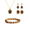 Tigers Eye Necklace Earring Bracelet Set for Women Dainty Oval Brown Tigers Eye Stone Pendant Necklace Trendy Tiger Eye Statement Earrings Stretch Bracelet Birthday Charm Jewelry