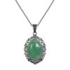 Vintage Natural Stone Pendant Necklace with Stainless Steel Chain, Rainbow Jade & Black Onyx Necklace, Gothic Boho Gemstone Jewelry for Women Men